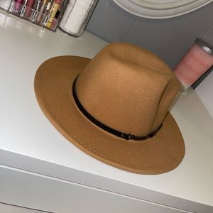 Women's Felt Fedora Hat, Wide Brim Panama Hat with Belt Buckle Trilby Hat